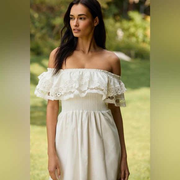 Anthropologie Piexoto Wyatt Off the Shoulder Midi Dress Cottagecore Coquette L - Picture 6 of 15